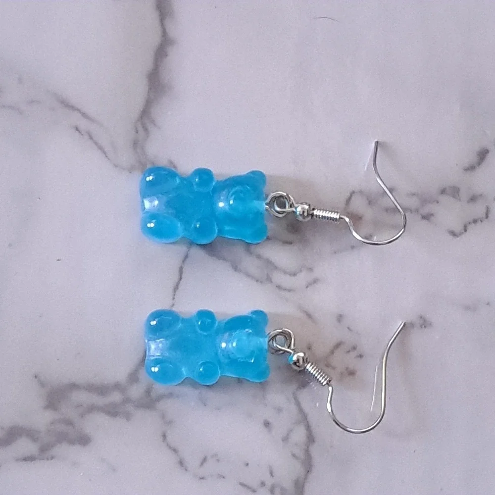 New Gummy Bear Earrings Blue Resin Candy Charm Drop Kidcore Y2K Boutique
